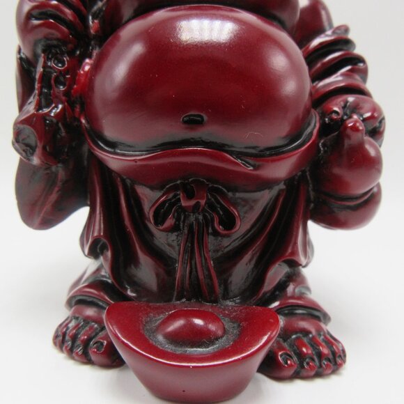 Vintage Traveling Laughing Buddha resin 'cinnabar' figurine - 5 1/2" - Picture 8 of 8